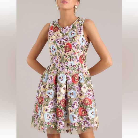 Just Me Multicolor Embroidered Floral Mini Dress - Picture 3 of 11